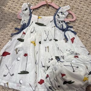 Pink Chicken White Dress with Colorful Golf Print